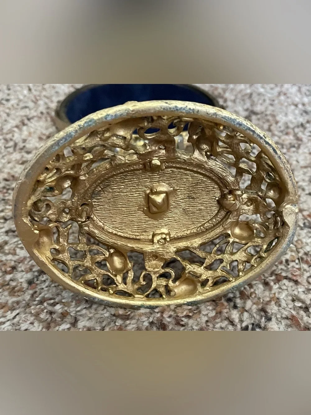 Vintage Gold-Tone Vanity Mirror & Filigree Tissue Holder Hollywood Regency Style
